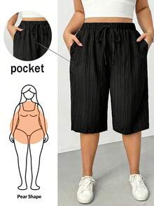 Shapeblank Quần dài nữ cỡ lớn thời trang xuân hè, dáng rộng thoải mái, đa năng, tôn dáng, chất liệu vải dệt họa tiết, cạp chun, ống lửng, màu đen, thích hợp mặc hàng ngày, cơ bản, tôn dáng, chất liệu vải dệt họa tiết, thích hợp mặc thường ngày. - màu đen - Xem 1