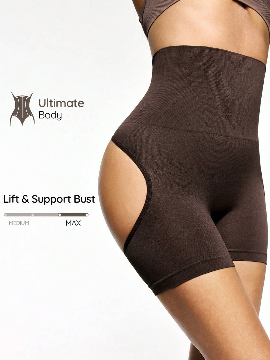 SHAPORA Women's Solid Color High Waist Shapewear Shorts - Brown - View 1
