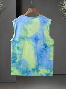 SHEIN Tween Boy Casual Vacation Tie-Dye Coconut Tree Pattern Round Neck Tank Top,Suitable For Commuting,School,Outings,Sports,Spring/Summer, - Blue - View 6