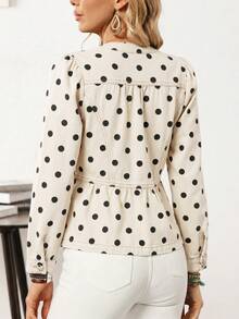 EMERY ROSE Áo khoác denim nữ dáng suông, họa tiết chấm bi, thích hợp cho kỳ nghỉ và đi làm, mùa xuân/thu. - Màu be - Xem 2