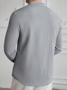 Core Aspect 男士纯色长袖单排扣休闲衬衫 - 灰色 - 查看 3