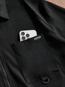 ESTAVOR Camicia casual da uomo, stile di strada, per uso quotidiano, minimalista, con patchwork, tasche e chiusura lampo davanti, a maniche corte, adatta per l'estate - nero - Visualizzare 4