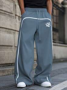 PAVTROS Men's Printed Wide Leg Zip-Up Street Pants - Dusty Blue - View 3