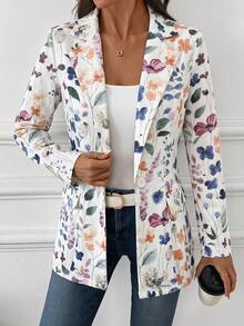 Editum Women's Floral Pattern Lapel NeckLong Sleeve Casual Blazer - Multicolor - View 5