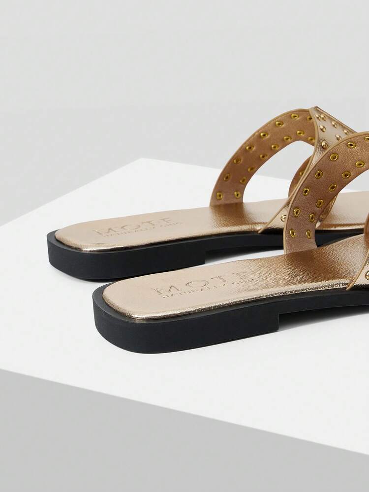 WOMEN'S SUMMER FASHION STREET CASUAL COMMUTE RIVET DECOR OPEN TOE FLAT SANDALS SPRING SHOES