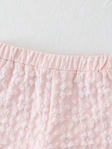 SHEIN Playful Pals 2件套女婴0-3岁春夏优雅甜美3D立体花卉提花领衬衫短裤两件套 - 粉色 - 查看 6