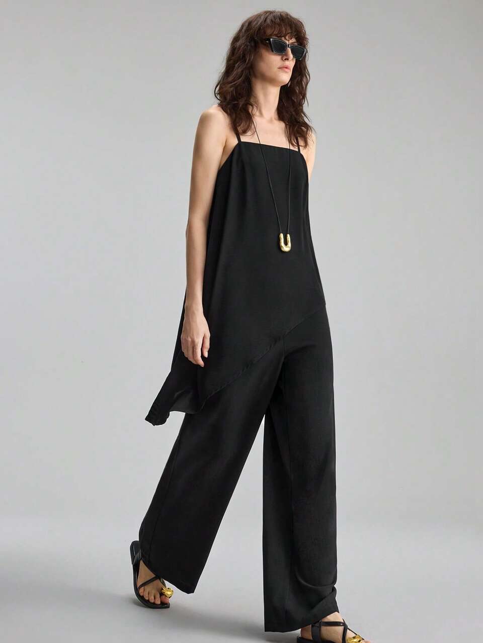 Women's 2-Piece Set Pastal Summer Effortess Chic Sexy Night Out Golf Spaghetti Strap Square Neck Asymmetric TopWide Leg Elastic Waist Pants Elegant