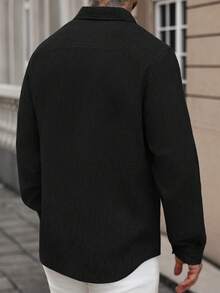 Manfinity CasualCool Camisa de lino de manga larga de un solo pecho de unicolor casual para hombres, camisa de vestir de punto con botones negra para ceremonia para hombres - Negro - Ver 2