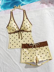 Swim Mod Bộ tankini nữ phong cách lễ hội âm nhạc bãi biển mùa xuân/hè, in họa tiết chấm bi, thắt nơ, cổ yếm, cổ chữ V, dễ thương, năng động, thích hợp cho kỳ nghỉ. - Nhiều màu - Xem 4