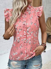 EMERY ROSE Women's Floral Print Pleated Casual Versatile Daily Wear Shirt - Pink - View 5