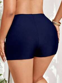 Swim Lushoire Plus Size Women's Black One-Piece Star Decor Drawstring Skirt Hem Shorts Swimwear Bottom, Fashionable Minimalist For Summer Beach Vacation - Navy Blue - View 2