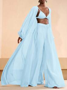 Zivah 2026 Vacation Casual Beach Elegant Shirt + Pants Coverup Set - Baby Blue - View 1