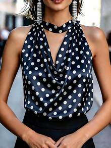 Blusa de satén con estampado de lunares, Camiseta de mujer con cuello drapeado, Blusa blanca con lazo en el cuello, Top de playa, Conjunto de vacaciones de mujer, Top de fiesta, Top de festival de música, Camiseta bohemia, Lindo, Suave, Intelectual, Elegante, De alta gama, Conjunto elegante, Para ir al trabajo, Diario, Verano, Fiesta, Playa, Cita, Graduación, Oficina de negocios, Camiseta versátil de moda urbana para uso diario - Multicolor 2 - Ver 7