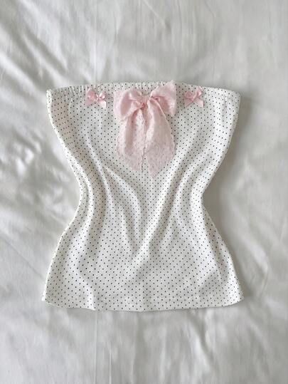 Elamini 女士夏季蝴蝶结装饰波点印花衬衫，适合度假和外出穿着