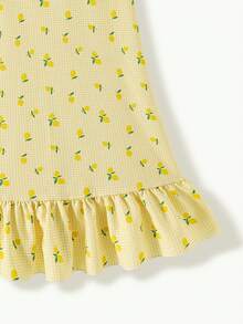 SHEIN Casuvi Kids Đầm đi nghỉ mát thường ngày, in họa tiết sọc cầu vồng, không tay, viền bèo, dành cho bé gái tuổi teen. - Màu vàng - Xem 6