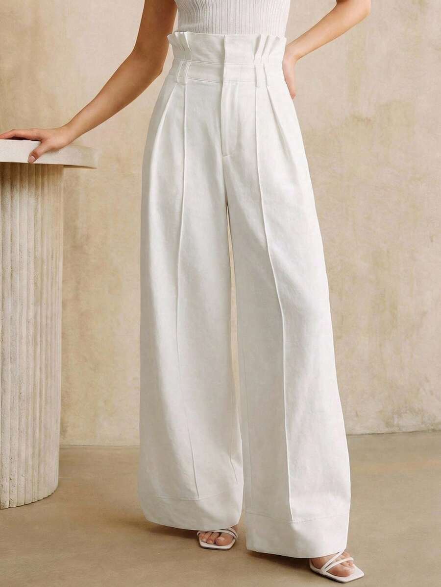 Quần ống rộng cạp chun trắng kiểu dáng hiện đại Anewsta Petite, trang phục thường ngày dành cho phụ nữ nhỏ nhắn. - trắng - Xem 1