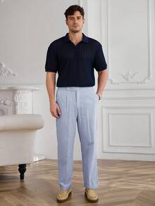 Core Aspect 男士新款直筒裤，蓝白条纹，商务休闲两相宜，四季必备单品，上镜百搭，老公礼物，Y2K风格，ins风穿搭之选 - 藍白色 - 查看 6