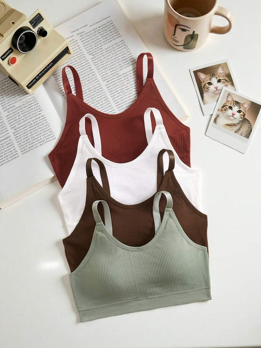 Lowkey Lull 4pcs/Set Women's Solid Color Casual Everyday Bras - Multicolor - View 1