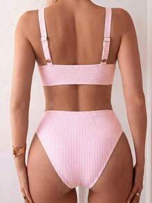 Swim Vcay Bộ bikini kẻ sọc mùa hè dành cho nữ - Hồng - Xem 2