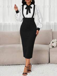 SHEIN Lady Slit Back Pencil Dress With Strap - Black - View 5