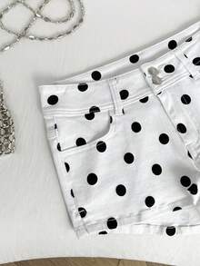 Elamini Women's Polka Dot Print Button Pocket Denim Shorts - Multicolor - View 5