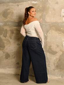 Lele Munniz Blusa de manga larga con cuello y bajo asimétricos y cordón para mujer de talla grande y unicolor - Blanco - Ver 6