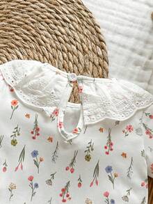 SHEIN Vintaside Kids Barboteuse pour bébé fille et bébé fille, manches courtes, col rond, simple et décontractée, convient pour les loisirs quotidiens, les voyages et le camping - Blanc - Voir 6