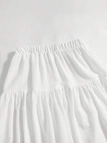 SHEIN Sparklyn 2pcs Teenage Beach Vacation Solid Color Knit Tube Top & Skirt Set - White - View 8