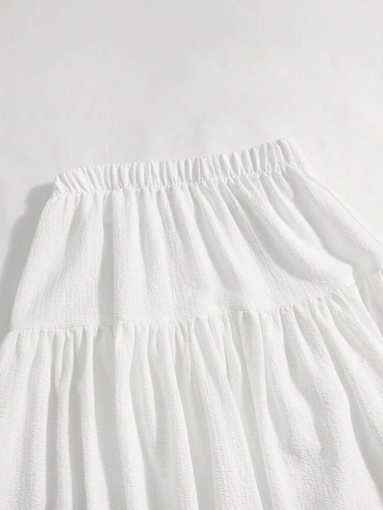 2pcs Teenage Beach Vacation Solid Color Knit Tube Top & Skirt Set - White - View 8