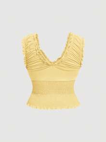 SHEIN MOD Plus Size Vintage Red Camisole Tank Top - Light Yellow - View 2