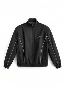 NEON BLANC Men's Street Wear Padded Shoulder Reflective Stripe Collar Zip Jacket, For Autumn And Winter, Spring, Outdoor - Black - View 9
