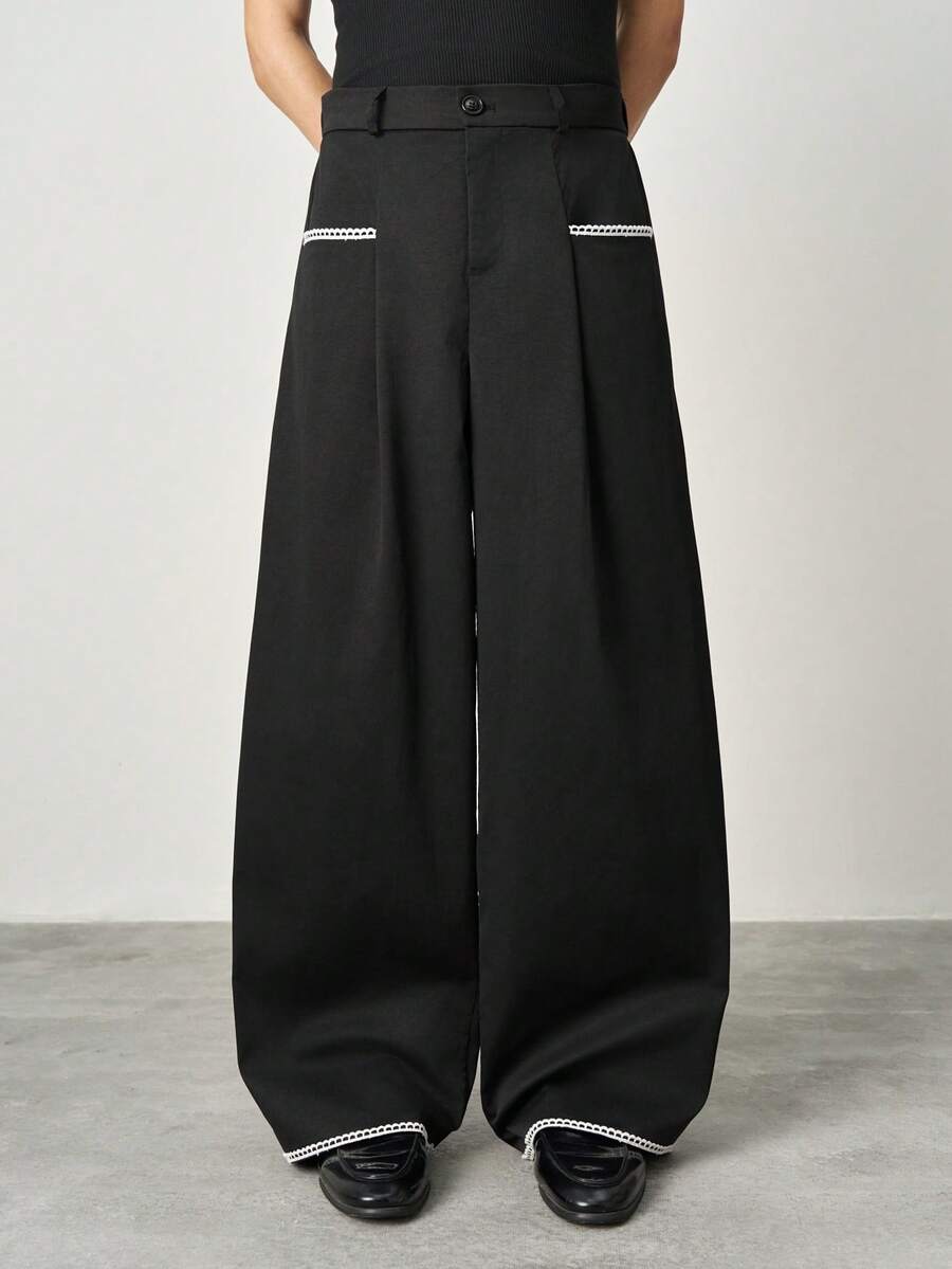 STYNVO 男士休闲通勤褶裥阔腿裤 - 黑色 - 查看 1