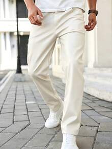 Manfinity Homme Pantalones de cuero PU con bolsillo en diagonal de unicolor para hombre - Blanco - Ver 5