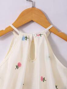 SHEIN Genkimix Kids 女童刺繡花卉雪紡分層無袖A字洋裝，適合畢業典禮、婚禮、派對 - 彩色 - 查看 4