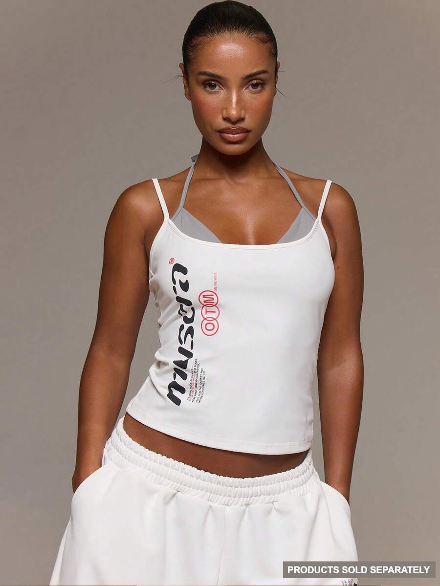 MUSERA Top coordinato con scollo a barca, a doppio strato, con grafica stampata e logo, aderente, adatto per uso quotidiano, relax, aeroporto, vacanze, estate, primavera - Multicolore - Visualizzare 1