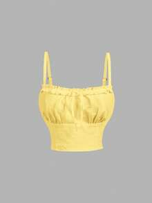 SHEIN MOD 女士夏季休闲纯色吊带背心和迷你裙两件套 - 淡黃色 - 查看 8