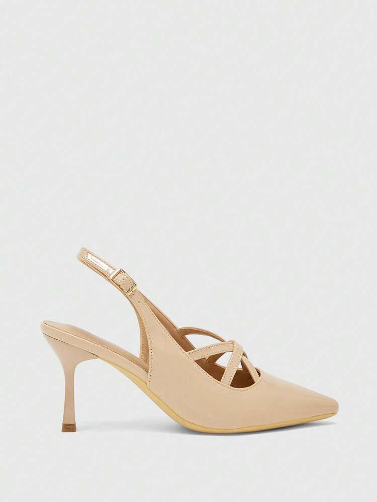 CUCCOO BIZCHIC Women Shoes Pointed Stiletto Apricot Back Empty Back Strap Women's Fashion Sexy Four Seasons Commuter Women's Shoes Banquet Party Work Women's Shoes