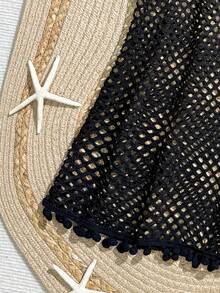 SHEIN Plus Size Girls' Mesh Short Sleeve Coverup - Black - View 5