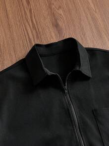 ESTAVOR Camicia casual da uomo, stile di strada, per uso quotidiano, minimalista, con patchwork, tasche e chiusura lampo davanti, a maniche corte, adatta per l'estate - nero - Visualizzare 3