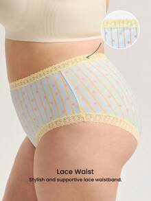 LUVLETTE Plus 2-Pack Women Comfortable Lace Trim Cotton High-Rise Printed Briefs Underwear-Yellow - Multicolor - View 10