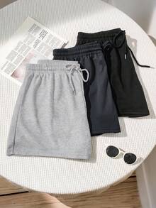 Comfortcana Plus Size Casual Solid Color Drawstring Waist Shorts, Summer Elastic Waist Shorts, Soft & Comfortable Leisure Shorts - Multicolor - View 5