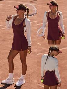 GLOWMODE Áo khoác tennis dệt kim nhẹ, chống nhăn, thoáng khí, chống xù lông, có logo thêu phía sau, cổ áo và cổ tay áo viền tương phản, thích hợp mặc ngoài khi chơi golf hoặc tennis mùa hè, mặc thường ngày. - trắng - Xem 7