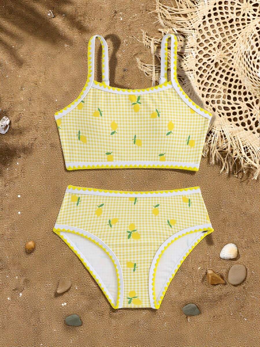 SHEIN Bikini de 2 piezas con estampado de limón para niñas - Multicolor - Ver 1