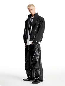 NEON BLANC Men's Street Wear Padded Shoulder Reflective Stripe Collar Zip Jacket, For Autumn And Winter, Spring, Outdoor - Black - View 4