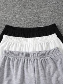 SHEIN Genkimix Kids 6件套儿童休闲简约圆领T恤短裤套装，夏季运动服，3种颜色（灰色、黑色、白色） - 彩色 - 查看 6