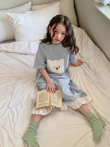 Dazy Kids 毛絨圖案拼色設計青少年女孩圓領居家服夏季 - 淺藍色 - 查看 5