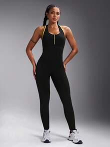 Women Plus Size Sports Bodysuits - Black - View 8