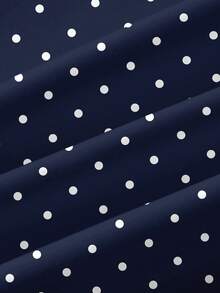 SHEIN Frenchy Plus Size Polka Dot Print Casual Loose Pants - Navy Blue - View 4