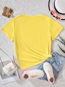 EMERY ROSE Too Many Storms Plus Size Short Sleeved T Shirts - Yellow - View 2