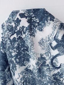 Doze Lane Bubble Wrinkle Print Lapel Short Sleeve Pajama Set - Blue and White - View 6